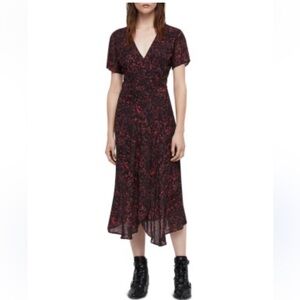 AllSaints Red and Black Wrap Dress